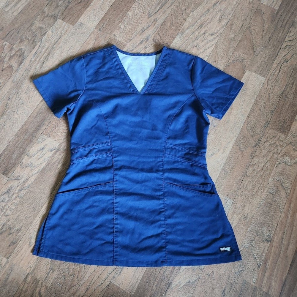 Greys Anatomy by Barco Womens‎ Navy Blue V-Neck Scrub Top XS 41452 344